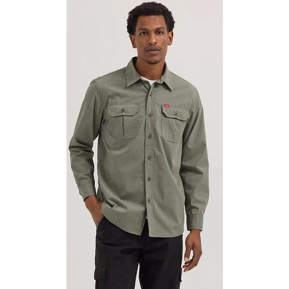 Wrangler Sage Green Long Sleeve Collared Cotton Blend Button Up Shirt Men's Sz M - Picture 1 of 8